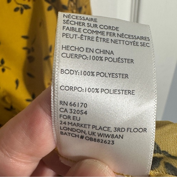 Urban Outfitters size L mustard dress, scattered florals, deep V, fall - Picture 6 of 8